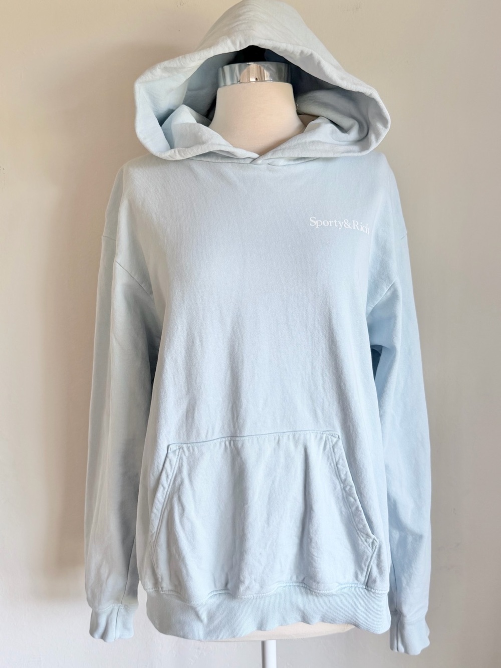 Sporty & Rich 'Eat More Veggies' Hoodie Baby Blue Cotton, Sz Medium NWT